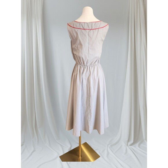 VTG 50'S 60'S Light Grey Sleeveless Fit & Flare DAY DRESS* Cotton Appx M/L - Picture 2 of 12